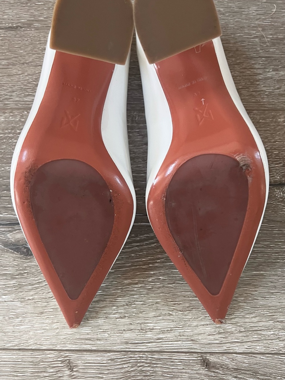 Amina Muaddi White Patent Pointed-Toe Women's Pumps - Picture 4 of 5